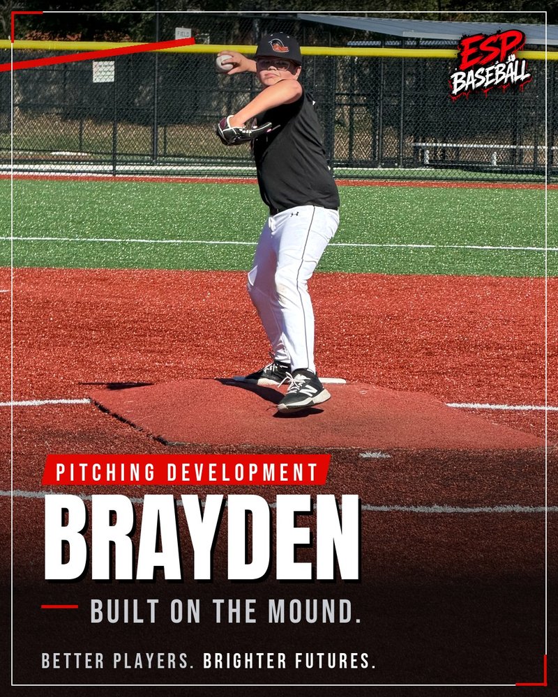 Brayden, an ESP Baseball player, in his pitching windup on the mound
