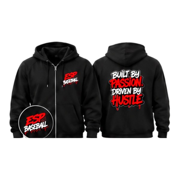 ESP Baseball Full Zip Hoodie (Heavier Fleece) in black